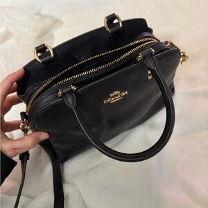 Coach Black Leather Satchel with Gold Accents